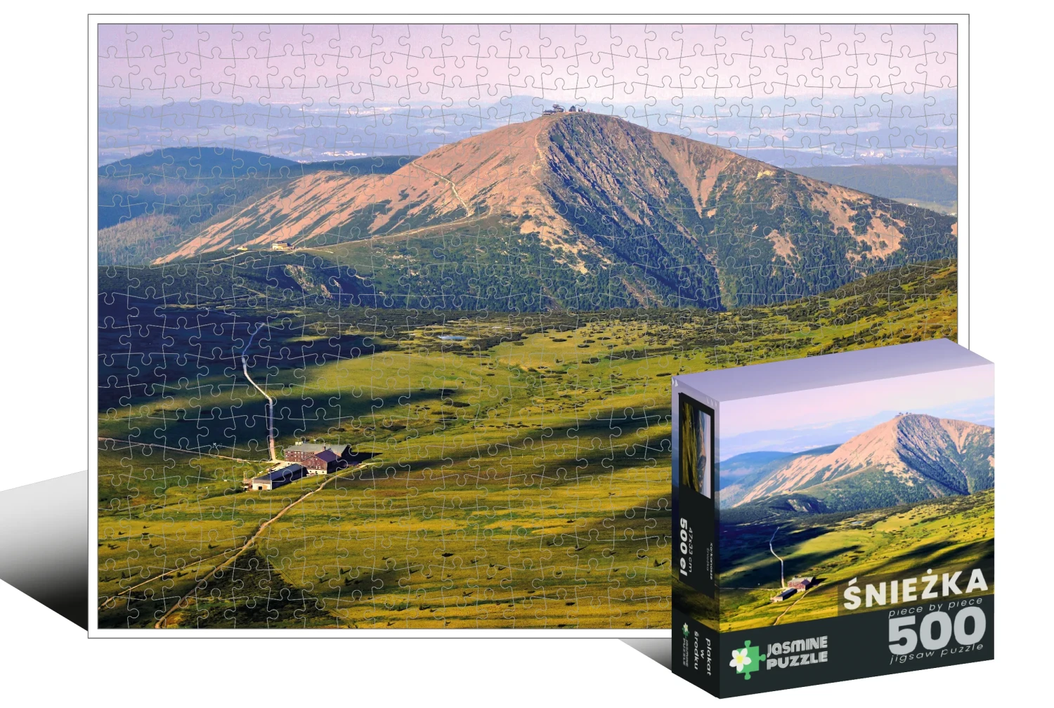 puzzle Śnieżka 500 elementów pudełko i ułożone puzzle